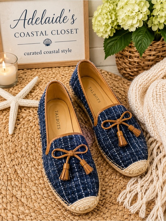 Talbots Shoes - Talbots Izzy Tassel Espadrilles Navy Bouclé Tweed Loafers 10M
